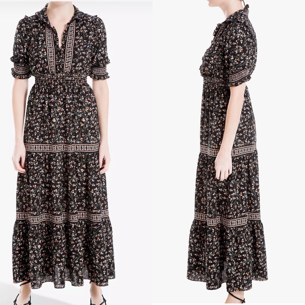 Max Studio Tiered Floral Maxi Dress, Black/Blush